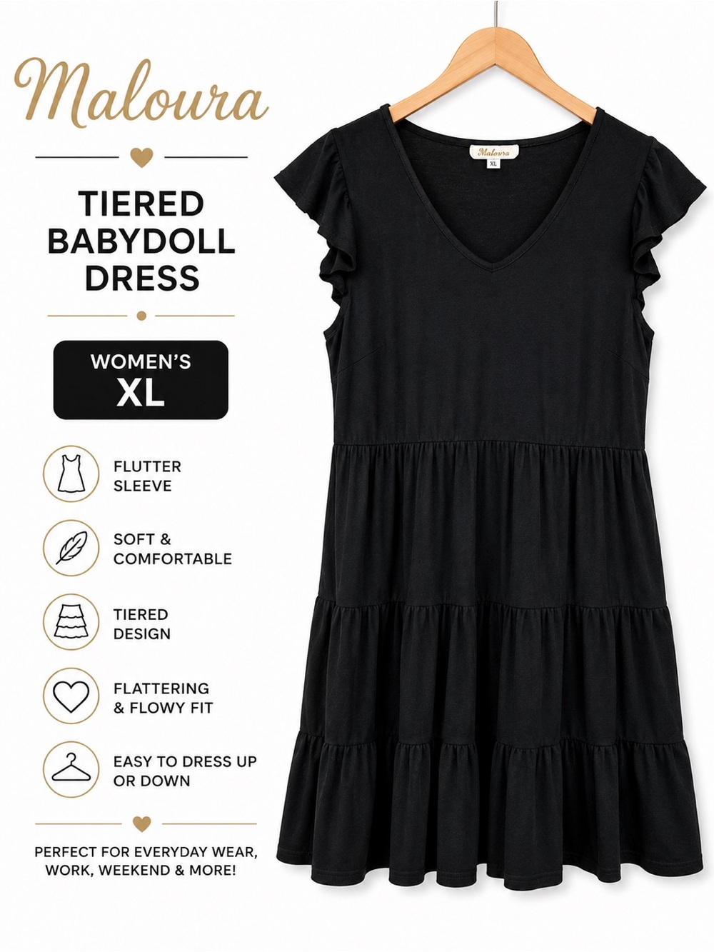 Women's Black Tiered Babydoll Dress 0031